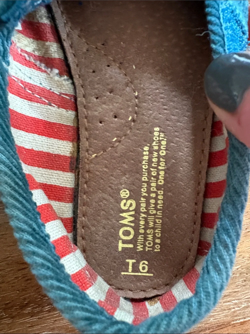 Toms- Kids Teal Corduroy Slip-On Shoes with Striped Lining